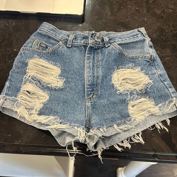 Vintage Lee Blue Distressed Jean Shorts - Picture 1 of 7